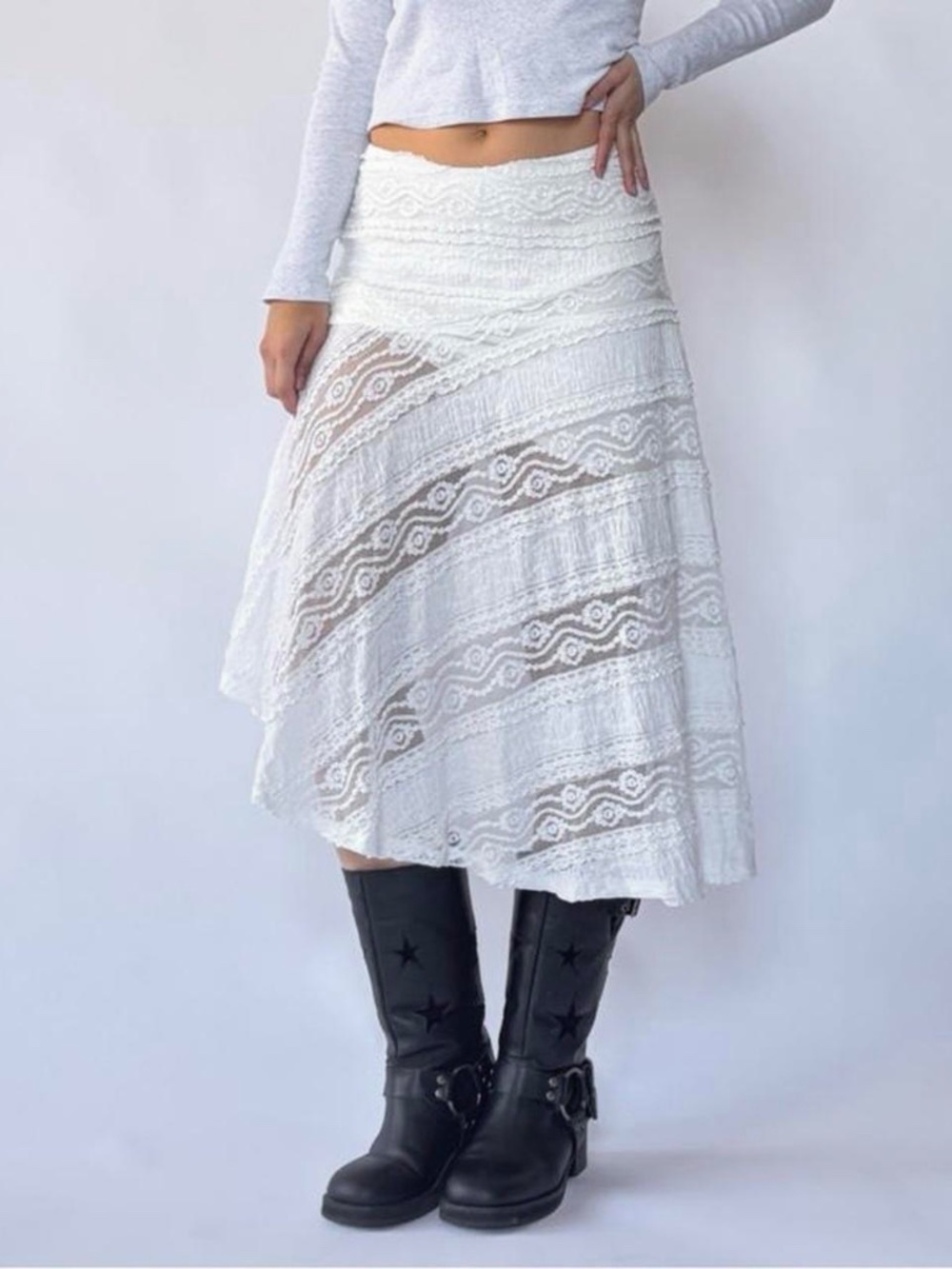 Lace Midi Skirt Boho Low Rise Large